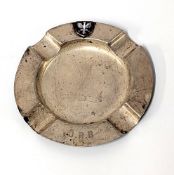 A silver ash tray with crest and inscription 'J.R.B.', hallmarked, weight approx. 2oz.