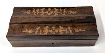 A Victorian rosewood marquetry inlaid box, length approx. 16cm.