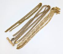 Three 9ct gold broken chains, of varied design & lengths, need repair, hallmarked/import marks