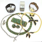 A mixed collection of costume jewellery and dress watches, including D'Orlan signed costume