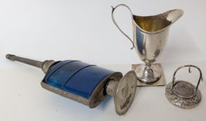 A silver cream jug, hallmarked Birmingham 1910, weight approx. 2.4oz, together with a silver pin
