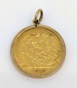 A half sovereign pendant, George V 1914, in a 9ct gold mount, 5.1gms.