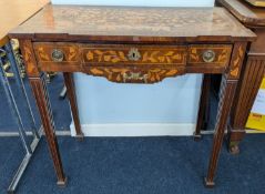 An Edwardian side table, with Dutch-style marquetry inlay of a bird and vase