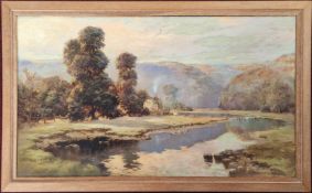John Baragwanath King (Cornish Artist, 1864-1939), oil on canvas 'Early Morning Devon, Valley