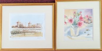 Michael Hill (Plymouth artist), watercolour, 'Converted Windmills, Brittany', signed bottom right