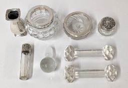A collection silver and glass items, including silver-mounted glass, dressing table items