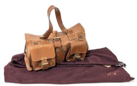 Mulberry, a brown leather Roxanne shoulder bag with brass-tone hardware, two front pockets