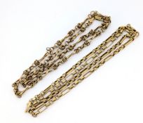 Two 9ct gold fancy link chains, of varied design, lengths approx. 50cm & 44cm, Import marks 375