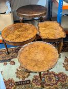 Three walnut occasional tables, and a walnut nest of tables.