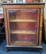 A Victorian burr walnut and ebonised cabinet, height 106.5cm, width 79.5cm.