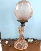 A German glass Art Deco-style lamp, height 39cm.