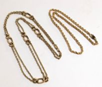 Two 9ct gold chains, including a 9ct gold double chain of oval links and curb links