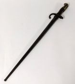 A bayonet with scabbard, markings on hilt and scabbard.