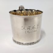 A silver mug, inscribed J. H. C. T. 2nd April 1910, London silver, Page Keen and Page Plymouth