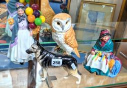 Two Royal Doulton figurines including 'Silks and Ribbons and Biddy Penny Farthing' also two