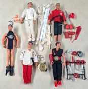 Hasbro Action Man, five figurines, to include 'Power Arm Ninja' with flocked hair, Martial Art red