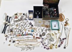 A collection of costume and silver jewellery, to include earrings, necklaces, brooches, silver