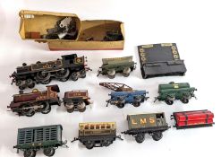 Hornby O gauge tinplate including LMS tank locomotive numbered 2052, LMS tank numbered 2710, brake