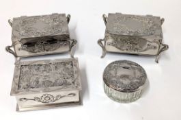 Two modern Art Nouveau style jewellery boxes etc.