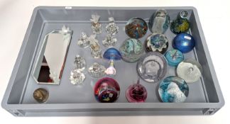 Collection of twelve paperweights including one by Caithness, small modern scent bottles etc.