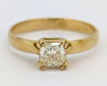 A princess-cut diamond solitaire ring, claw set with a princess-cut diamond, approx. 0.65 carat,
