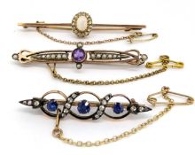 A group of three antique gemset and diamond brooches, including an Edwardian opal and diamond