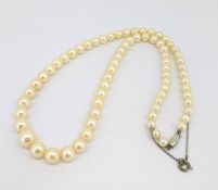 Ciro, a string of graduated cultured pearls, pearls approx. 4.5mm x 8.0mm, unknotted, safety