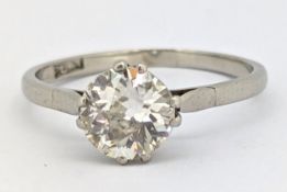 A diamond solitaire, claw set with an old European-cut diamond, approx. 1.03 carats, marked PLAT,