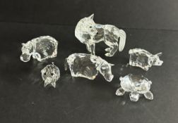 Swarovski Crystal Glass, a small collection including Rhino, Hippo, Pig Medium (not correct box),