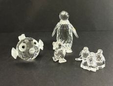 Swarovski Crystal Glass, Penguins baby, Duck, Penguin and Blow fish, all boxed.