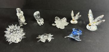 Swarovski Crystal Glass, a small collection including Hedgehog Medium, Anteater, Butterfly, Crab