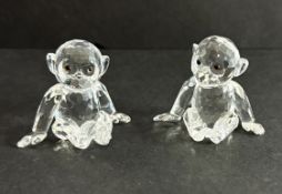 Swarovski Crystal Glass, Chimp x2, boxed.