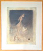 Roy Fairchild-Woodard (B.1953) multimedia aquatint, 'Women with Bird', framed and glazed, overall