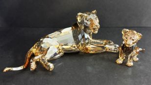 Swarovski Crystal Glass, 2016 Lion Mother and 2016 Lion Cub, boxed.