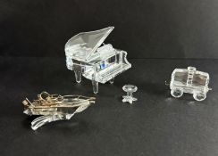 Swarovski Crystal Glass, Piano with stool, Wagon and Crystal Memories - Power Boat, all boxed (no