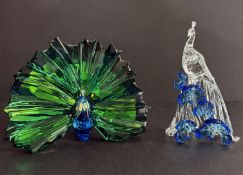 Swarovski Crystal Glass, 2015 Annual Edition - Arya Peacock. Companion White Peacock, all boxed.