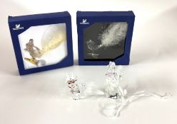 Swarovski Crystal Glass, Baby Reindeer, 2011 Angel, Winter Squirrell and Winter Bird, all boxed.
