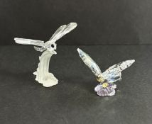 Swarovski Crystal Glass, 2013 event piece - Butterfly and Dragonfly, boxed.