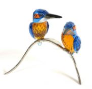 Swarovski Crystal Glass, Paradise Birds - Kingfishers - Blue Turquoise, boxed.