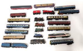Mixed lot of trains, wagons, carriages including a Hornby Mallard 4468 etc.