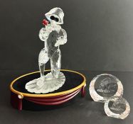 Swarovski Crystal Glass, Masquerade - Harlequin - 2001, with stand and two paperweights, all boxed.