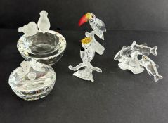 Swarovski Crystal Glass, a small collection including Cockatoo, Toucan, Southsea Fish, Bird Bath,