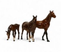 Beswick to include Hackney pony, brown mare and 'head down' foal, with boxes. (3)