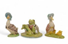 Beswick, Beatrix Potter figures to include Jeremy Fisher catches a fish, Jemima Puddleduck and