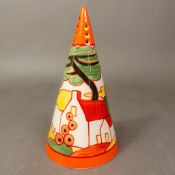Wedgwood Clarice Cliff Bizarre Design conical sugar shaker complete with Certificate. H:-15cm
