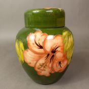 Moorcroft Ginger Jar Hibiscus pattern on green ground c1960's designed and signed Walter