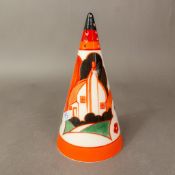 Wedgwood Clarice Cliff Bizarre Design conical sugar shaker complete with Certificate. H:-15cm