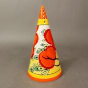 Wedgwood Clarice Cliff Bizarre Design conical sugar shaker complete with Certificate. H:-15cm