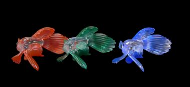 Swarovski 'South Sea' group of three Siamese Fighting Fish to include:- Clear Crystal bodies, Blue