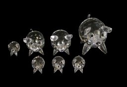 Swarovski Seven Clear Crystal Pigs, various sizes of pigs with wire tails (010031) together with